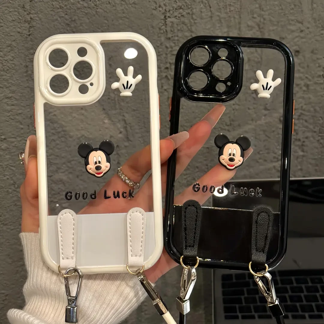 适用白色米奇苹果16promax手机壳iPhone15女14奶油壳mate60华为
