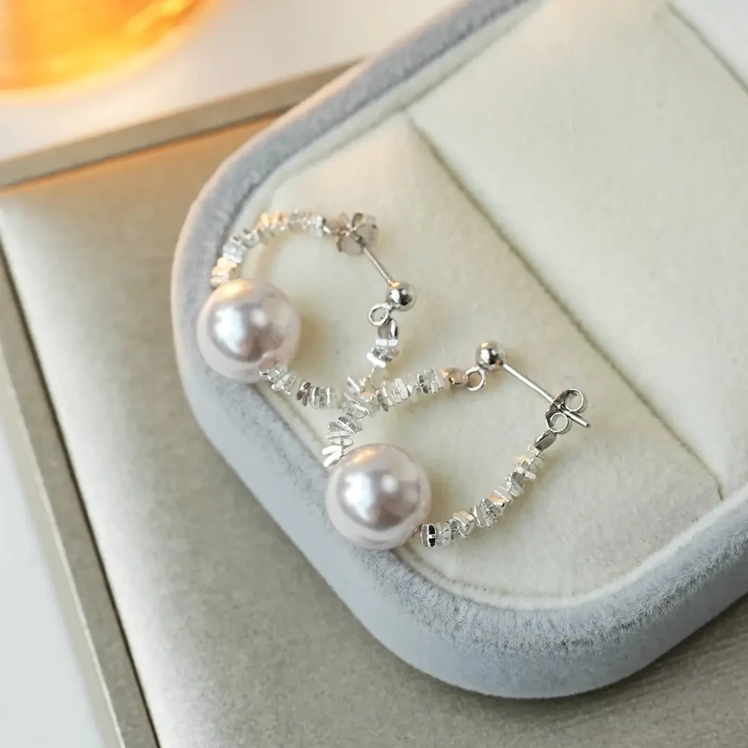 925银耳饰 碎银几两珠珠耳圈轻奢小众百搭耳环时尚气质精致耳饰品