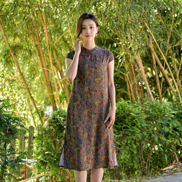 棉绸连衣裙2025夏季时尚人造棉时尚洋气改良版中国风显瘦旗袍裙子