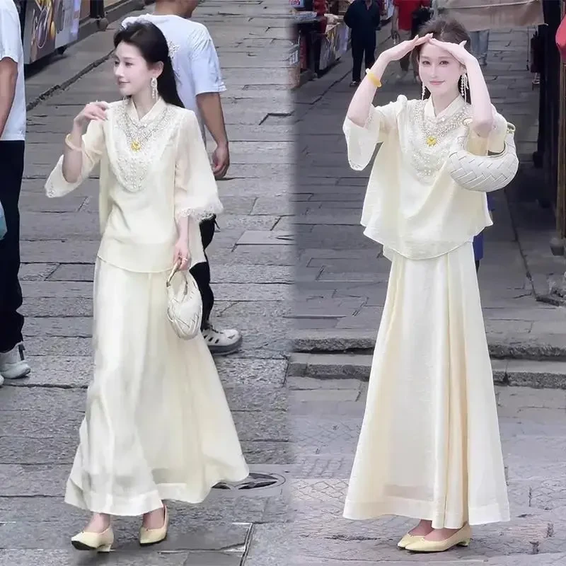 C320新中式国风两件套夏季新款禅意衬衫女百搭半身裙套装高级感