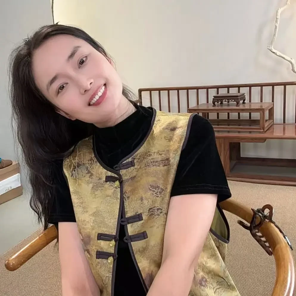 77205-国风宽松型薄款马夹唐装显瘦拼接新中式中国风