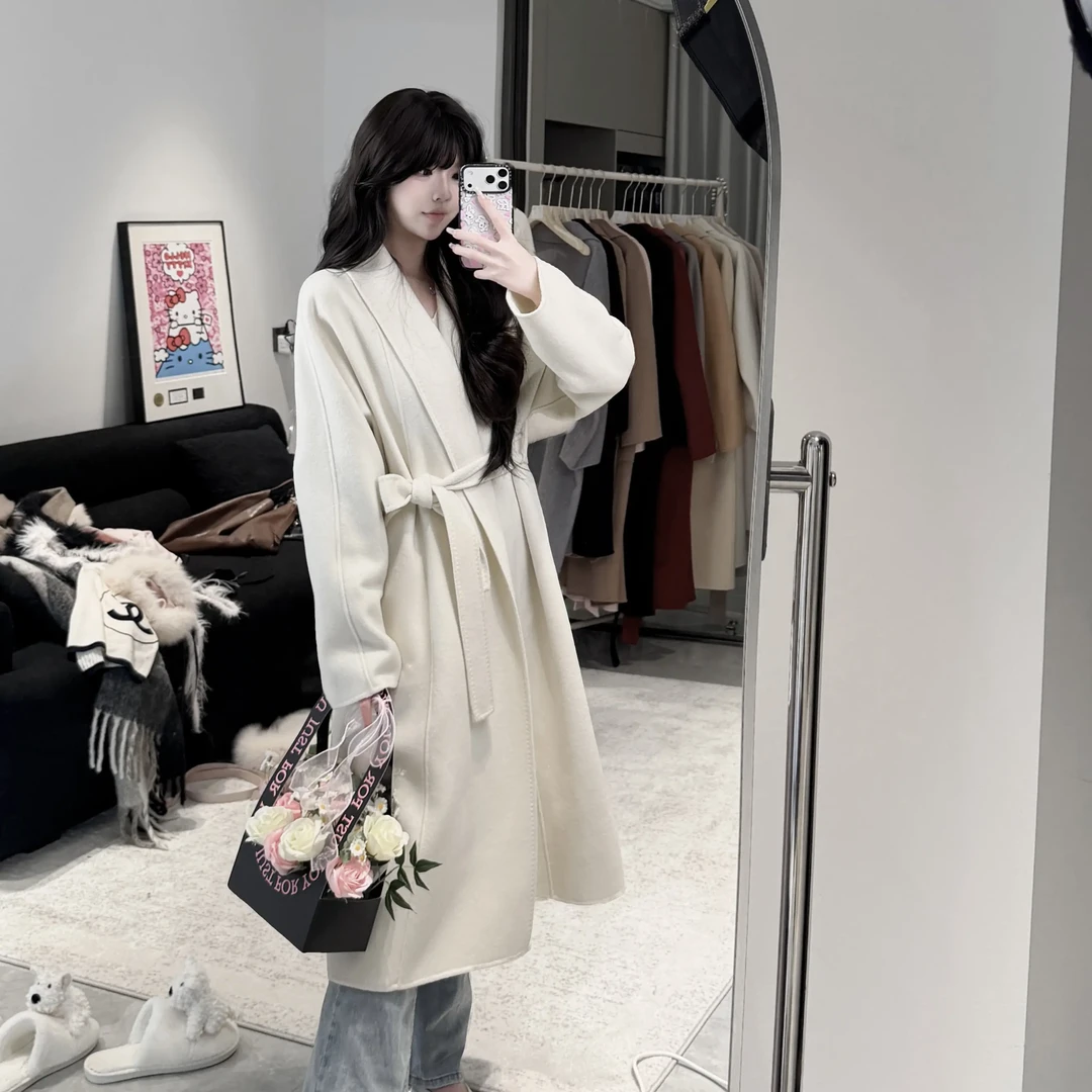 Yukitto【白月光】秋冬双面绵毛呢外套长款轻奢气质女士大衣