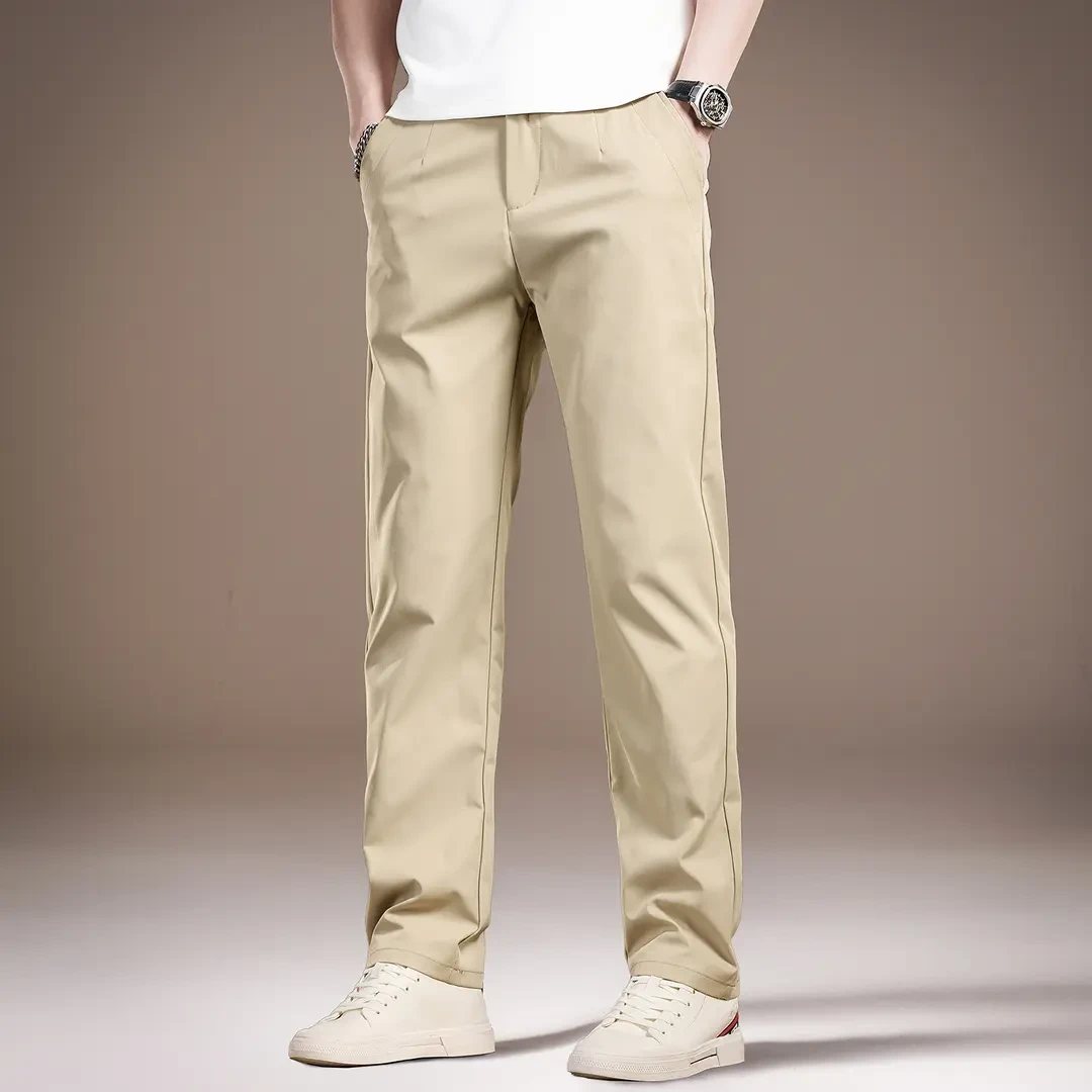 AEMAPE浅色速干商务休闲裤男秋季修身直筒抗皱透气阔腿长裤子