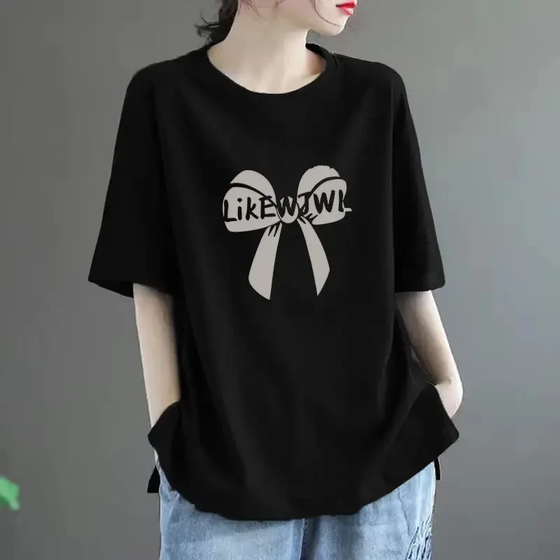 纯棉短袖T恤女夏季宽松大码200斤显瘦时尚洋气韩版半袖t恤上衣薄