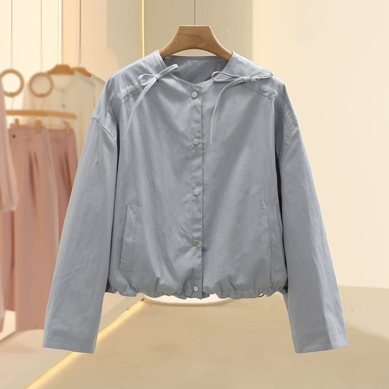 【芙】纯棉蝴蝶结宽松百搭圆领外套2025春季新款设计师品牌女装