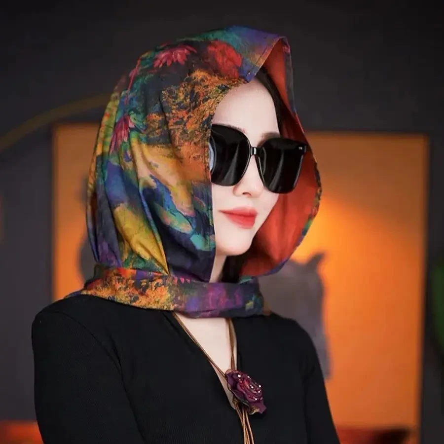 【时尚百搭】丝巾头巾帽2025年春夏新款防风防晒罗纹缎丝巾时尚