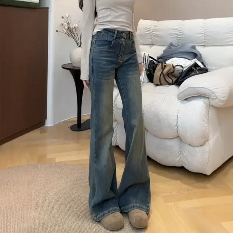 2025秋冬新款修身微喇叭裤子大码女装弹力复古高腰显瘦直筒马蹄裤