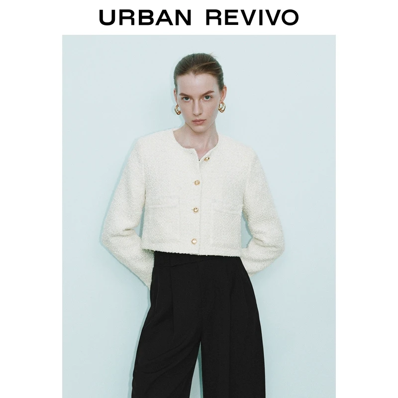 UR2025秋季新款女装法式小香肌理金属扣饰圆领外套UWM150001