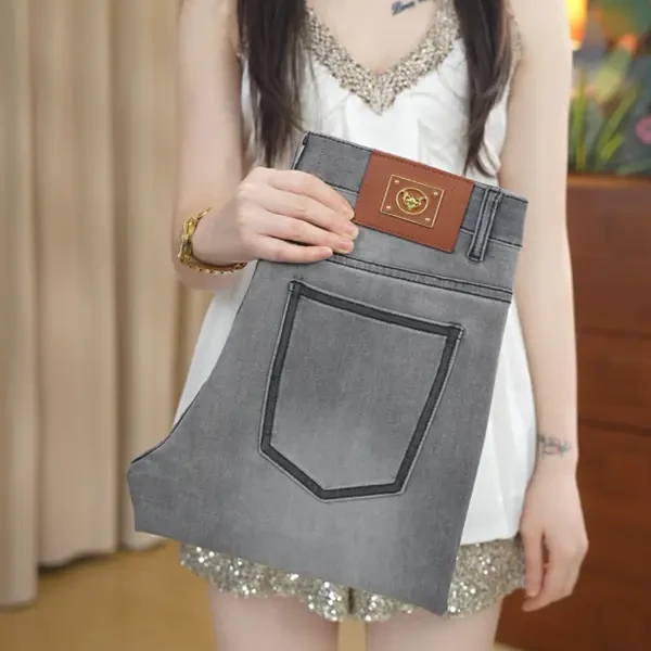 夏季新款手工手绘男士牛仔裤2025个性撞色星空灰修身小脚男装长裤