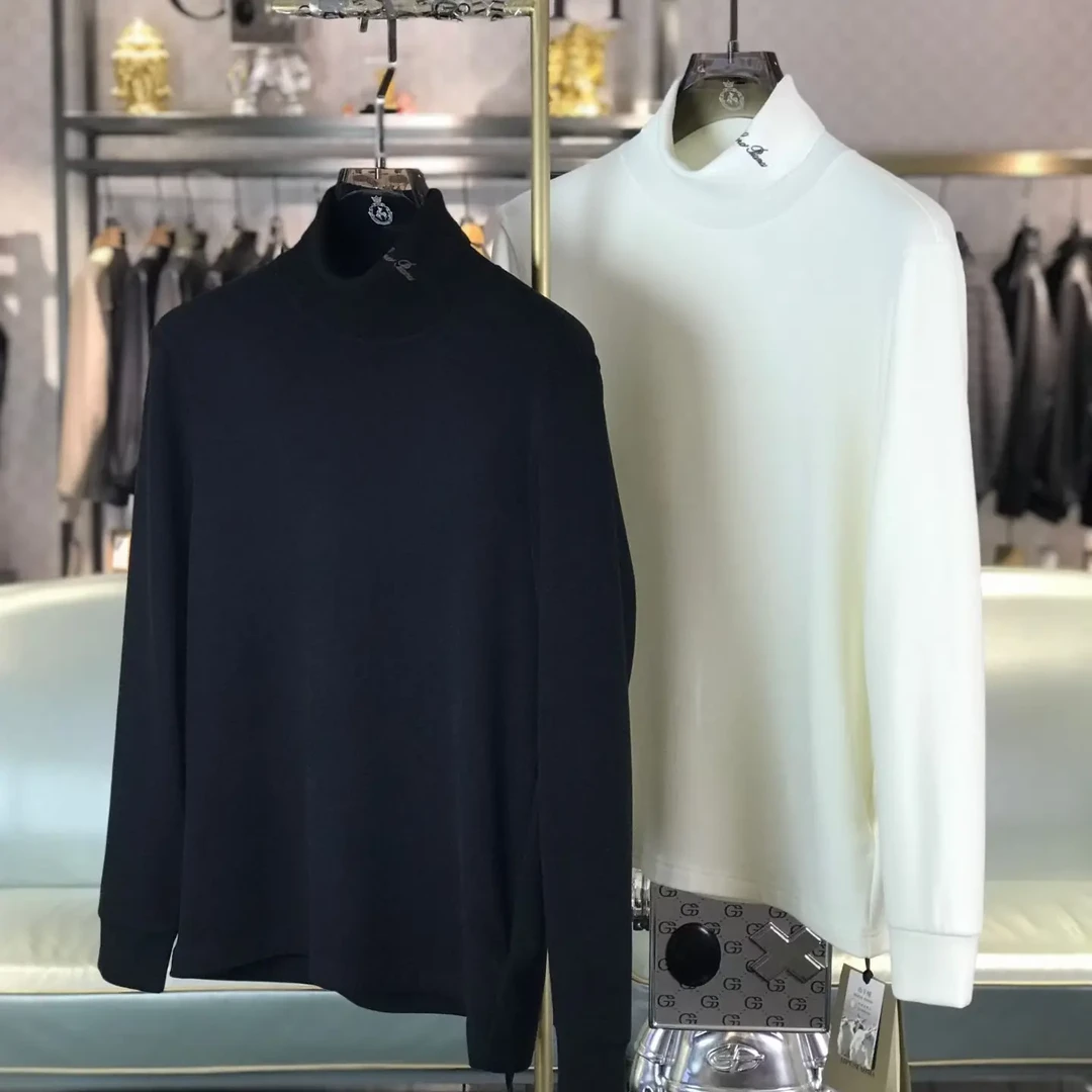 沙恩名品秋冬新款男士百搭半高领纯色长袖羊毛打底衫