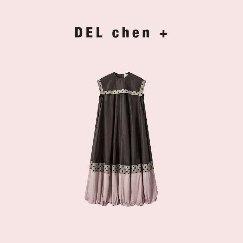 DELCHEN+ 2025SS 粉色拼咖色大领子连衣裙DC+DY7990