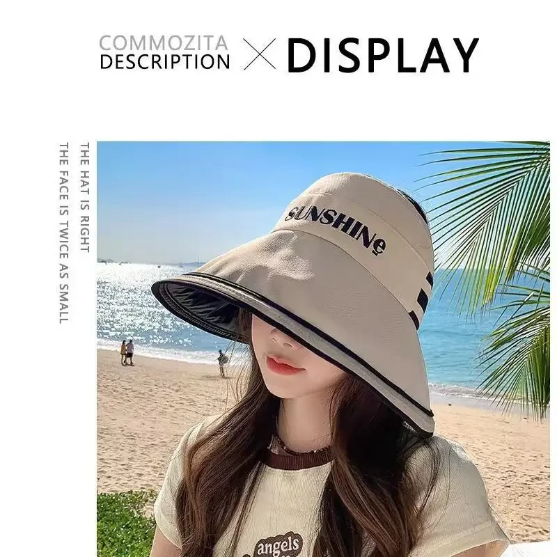 鸿胜】可扎马尾黑胶空顶大帽檐可折叠收纳防晒防紫外线渔夫遮阳帽