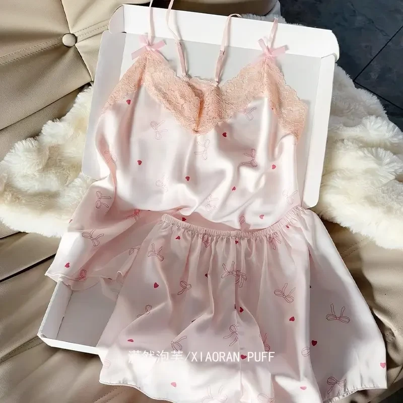 2025甜甜少女系列春夏新款吊带短裤冰丝纯欲风睡衣家居服薄款套装