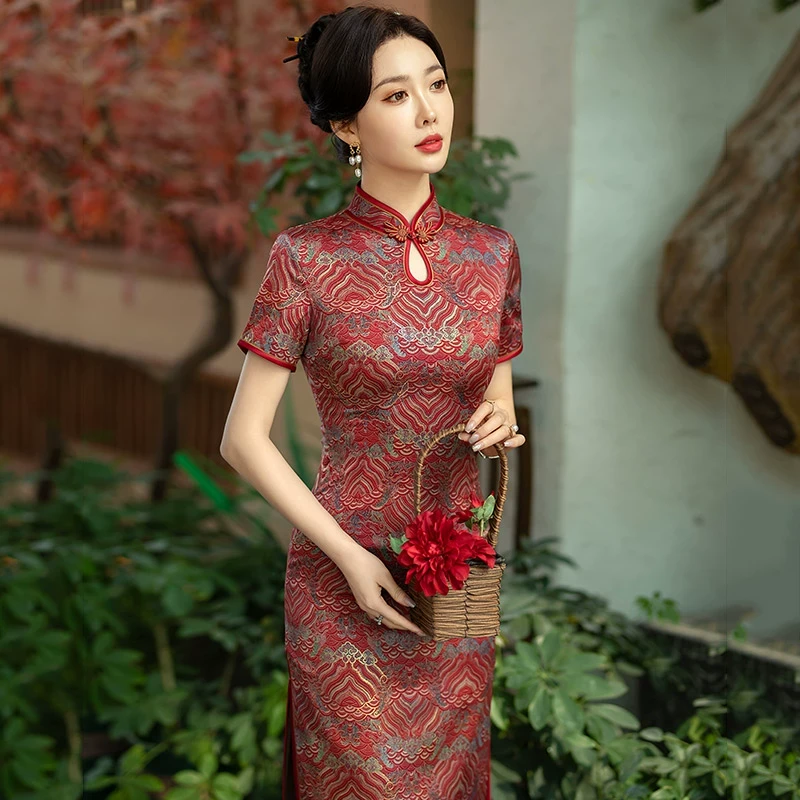 中长款新中式妈妈装日常改良旗袍2025新款女复古短袖日常可穿夏季