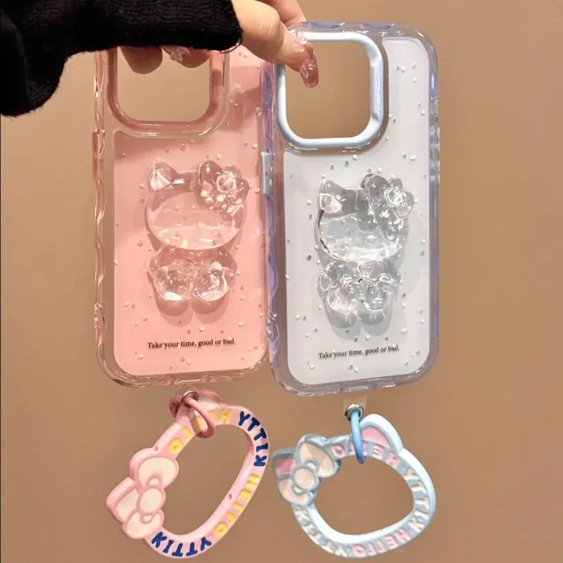 韩系波浪边立体水晶KT猫彩色波点适用iPhone16手机壳15卡通14/13