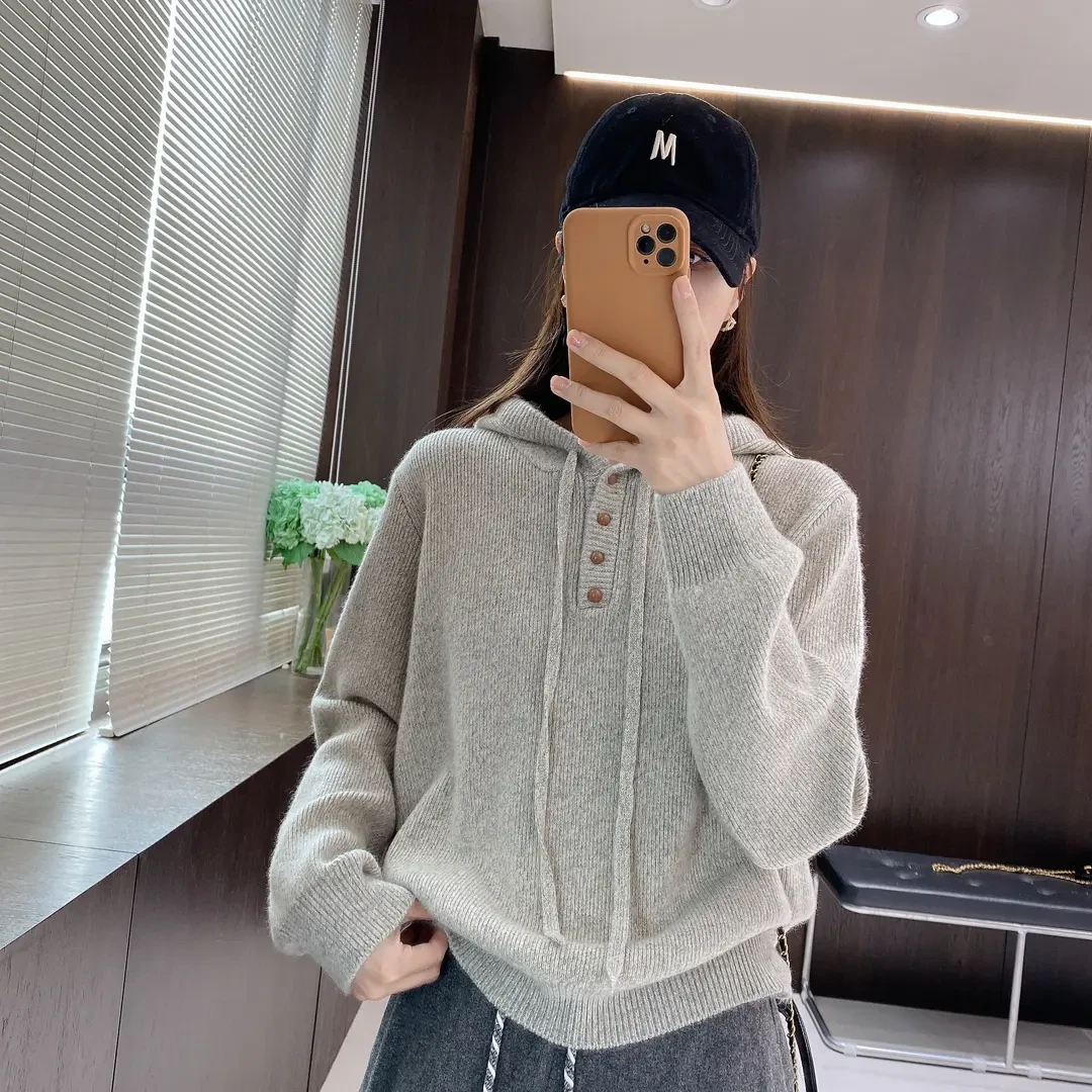 针织衫休闲帽衫毛衣连帽女秋冬新款休闲宽松显瘦百搭长袖上衣