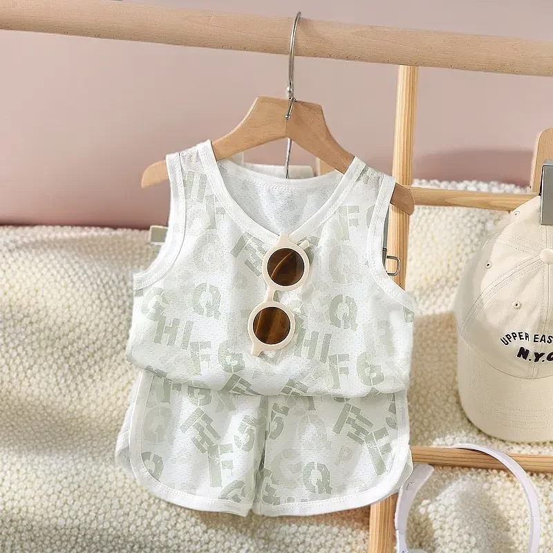 宝宝冰丝背心短裤速干衣套装中小儿童夏季薄款韩版无袖透气两件套