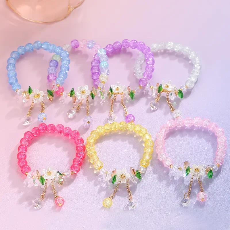 合金手链 春日小清新山茶花雏菊水晶手串闺蜜彩色爆花珠精致手链