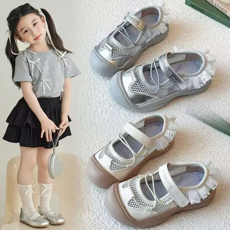 ABC女童夏款镂空幼儿园儿童鞋子女孩银色透气凉鞋夏季网鞋公主鞋
