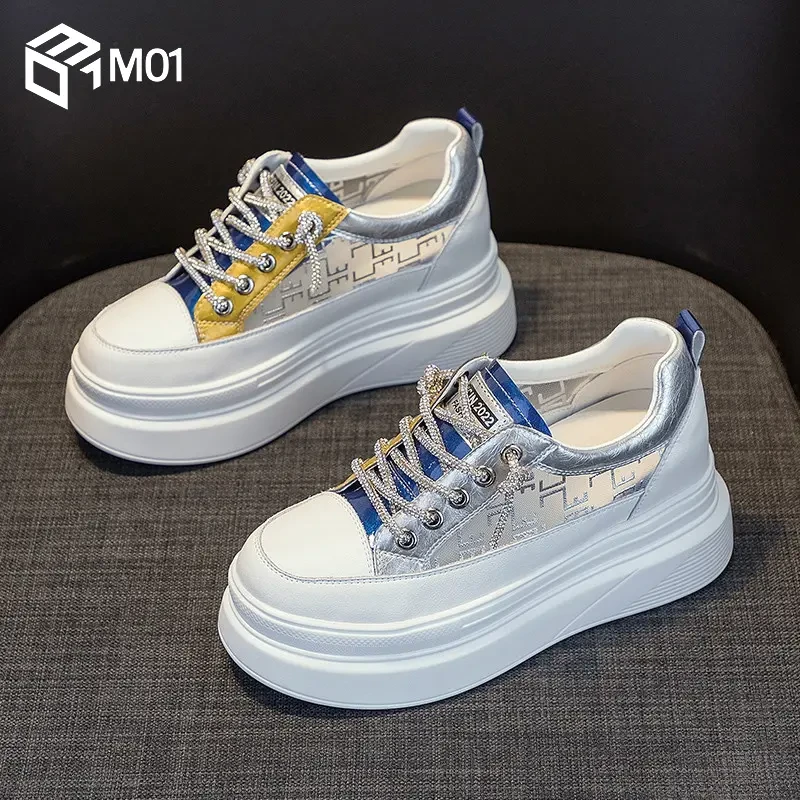 M01厚底内增高8cm小白鞋女潮2025年夏新款网纱透气松糕运动休闲鞋