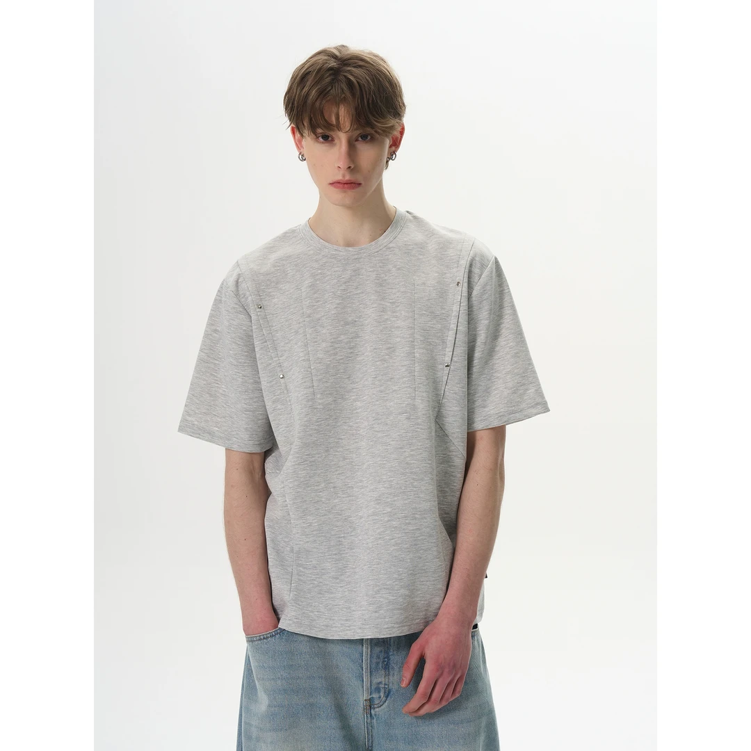 MaxDstr boxy通勤太空棉拼接金属解构cleanfit短袖T恤男液氨棉