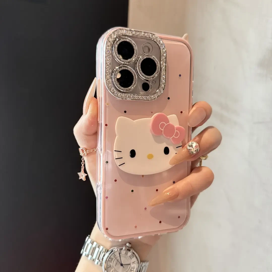 ins高颜值蝴蝶结波点KT猫适用苹果16手机壳iPhone15promax女14/13