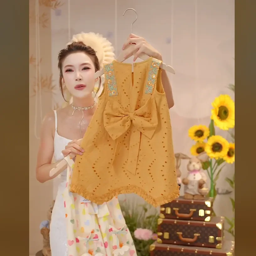 MOMOCO夏季女童新款休闲洋气时尚过蝴蝶结连衣裙77630470324
