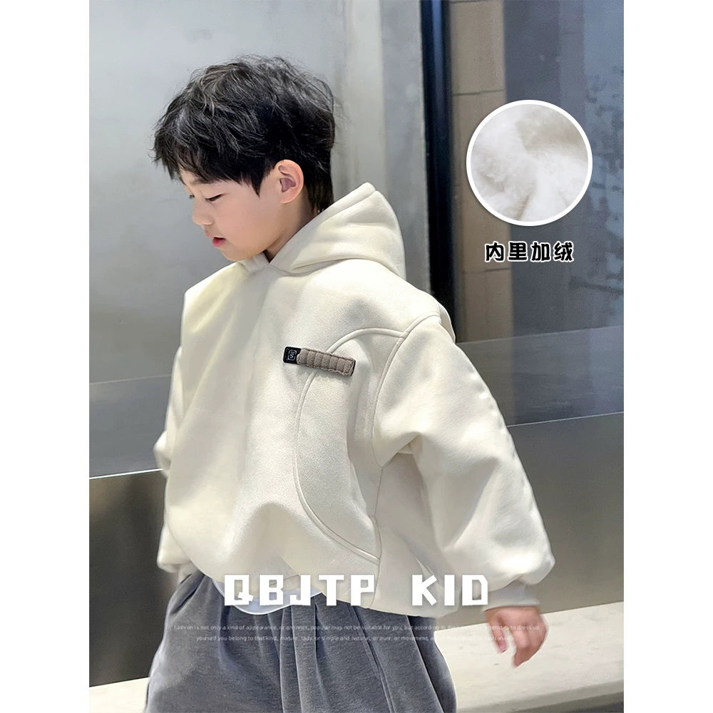Q宝家童品12月新款 儿童卫衣2024冬季加绒加厚外套男童连帽上衣潮