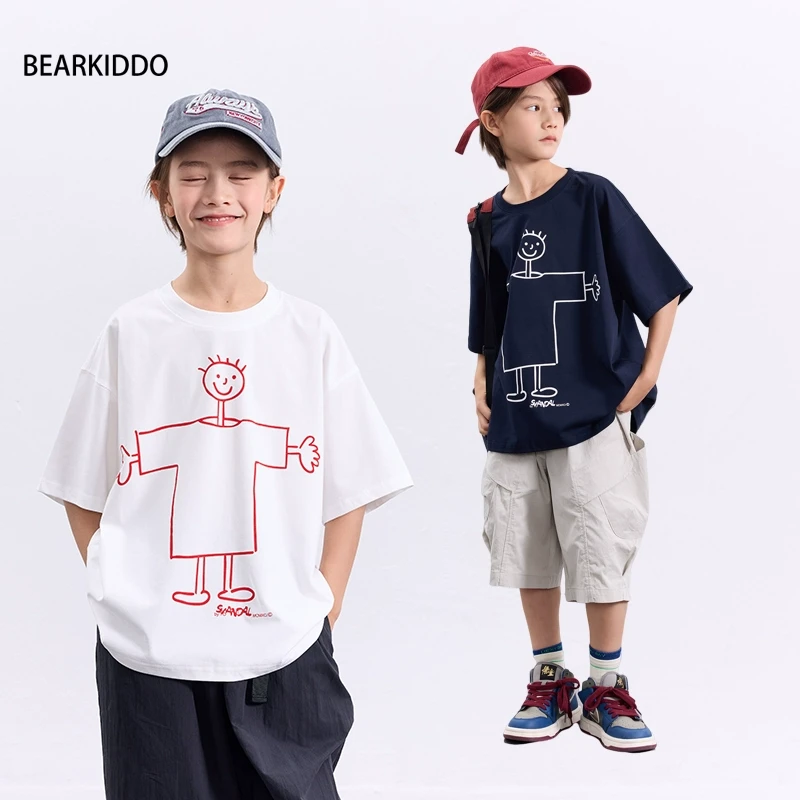 2025夏季新款男童短袖T恤儿童柔软宽松上衣中大童半袖体恤打底衫