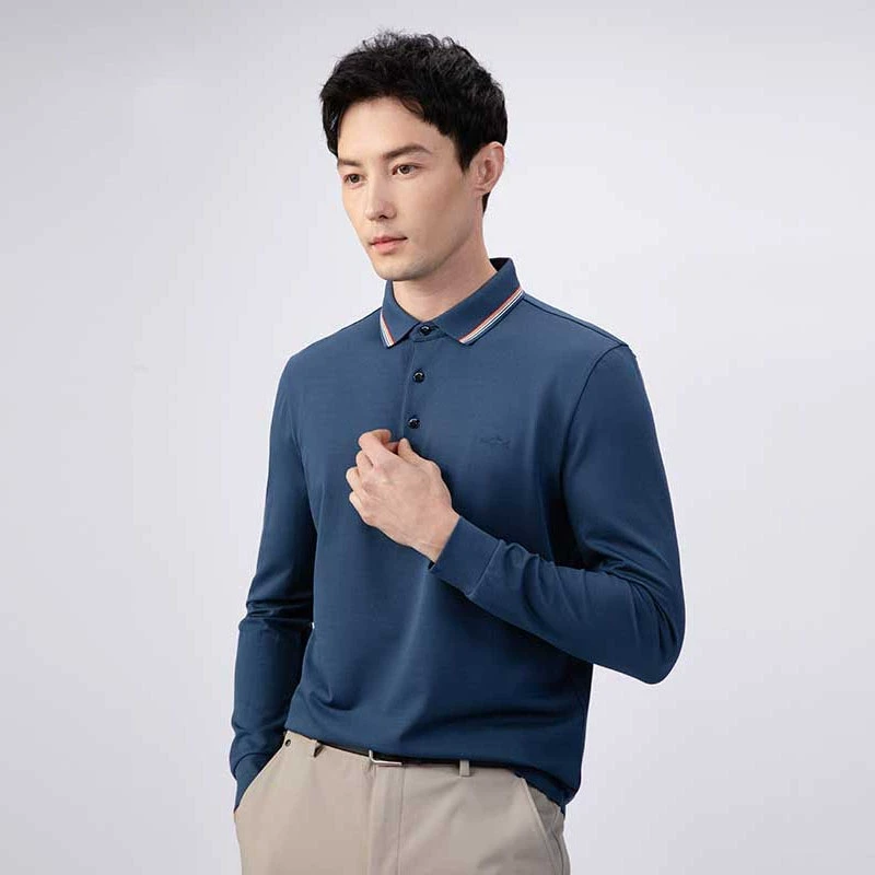 【桑蚕丝】德鲨鲨鱼男装长袖翻领T恤款棉质商务上衣POLO衫-BY22109