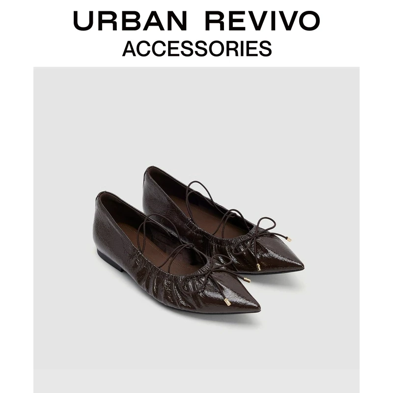 URBAN REVIVO2025春季新款女士蝴蝶结褶皱单鞋UAWS50016