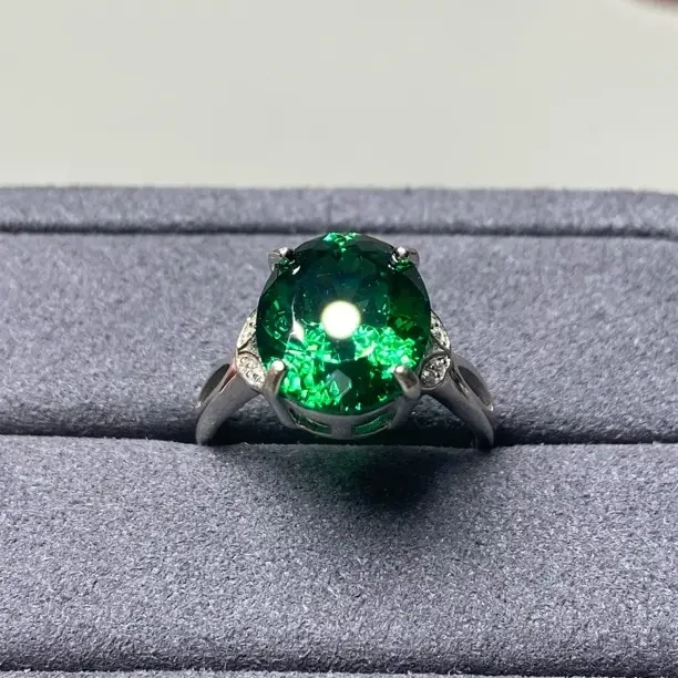 925银戒指 肯尼亚卡扎尼绿沙弗莱 简单轻奢开口戒指10*12尺寸001