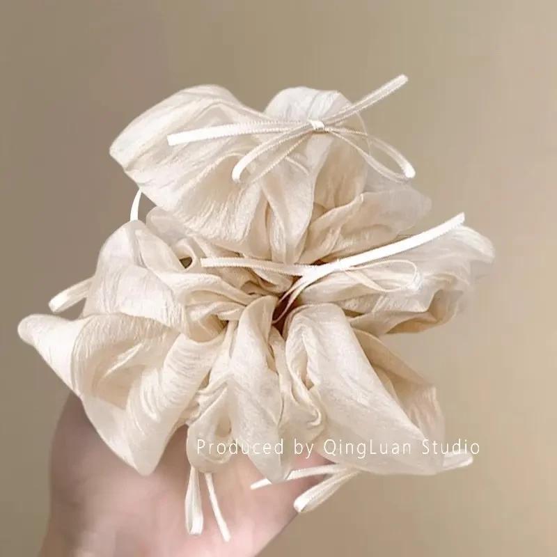 星河涟漪蝴蝶结芭蕾风绢丝大肠圈2025夏季冰肌触感莫兰迪紫头饰绳