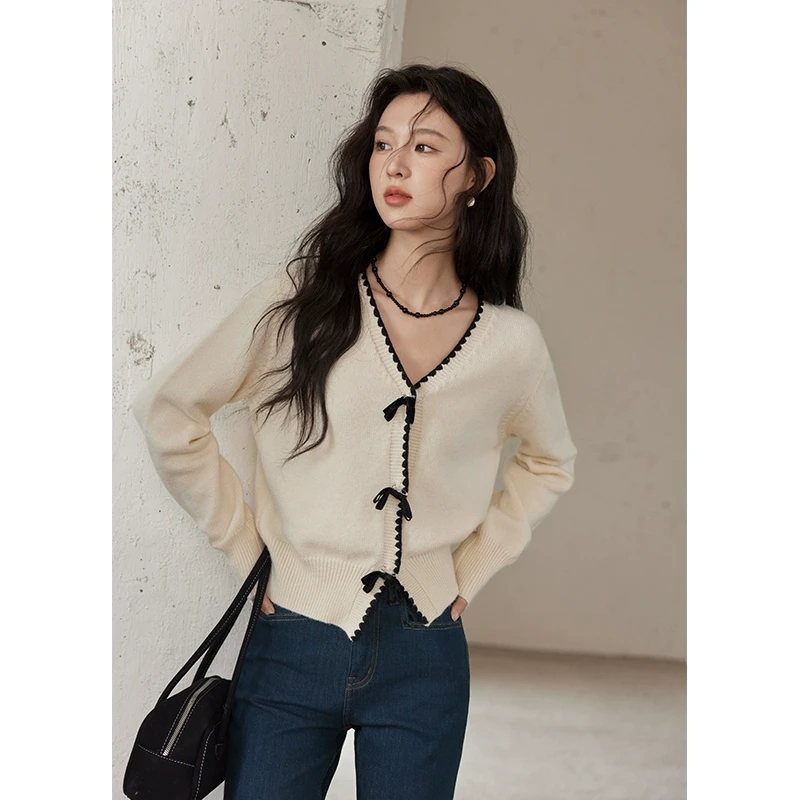 【小铃铛专属】 谜秀设计感小众蝴蝶结北极绒针织开衫MXD34Z0938