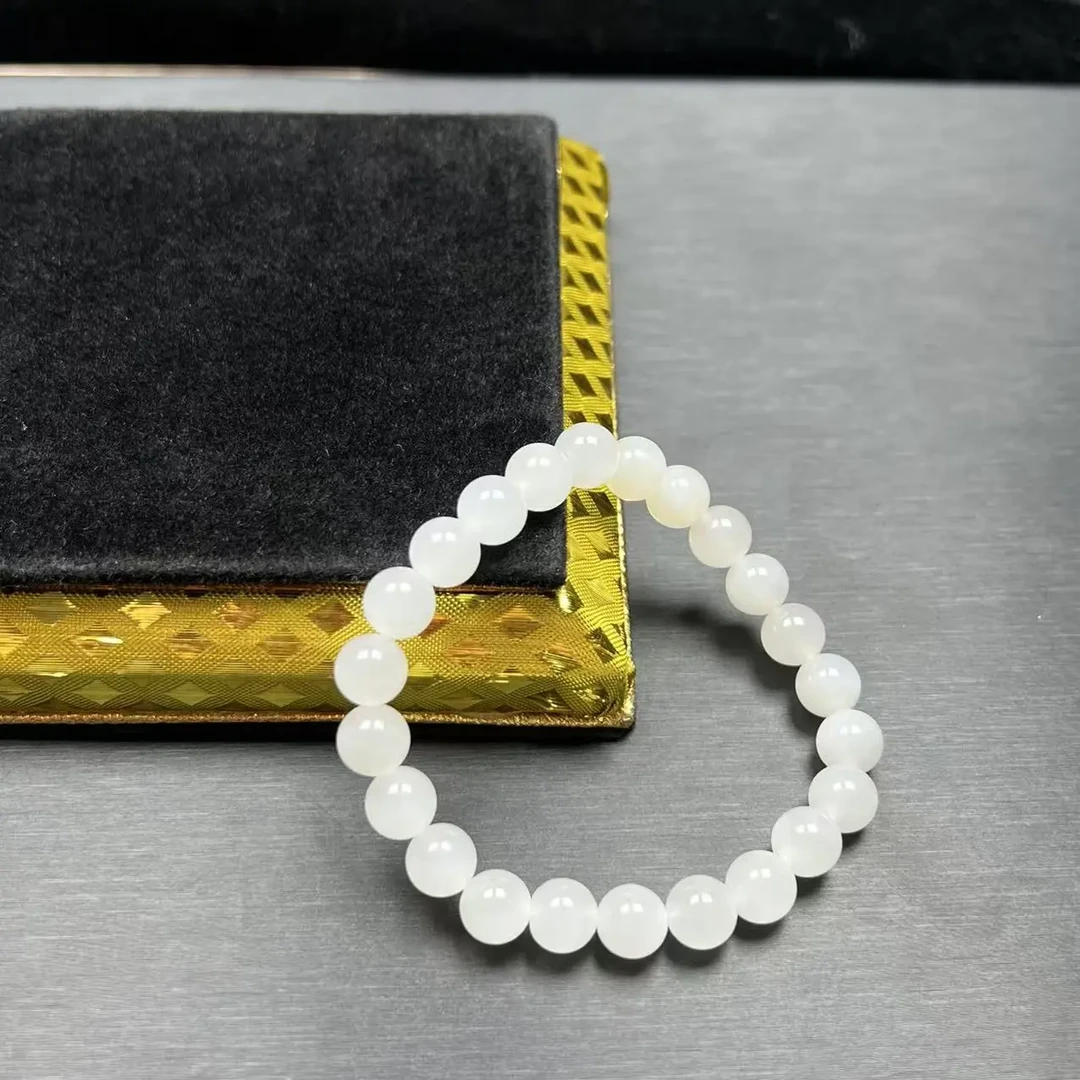 和田玉白玉约8mm 圆珠单圈手串  多样性随机发货拍一发一