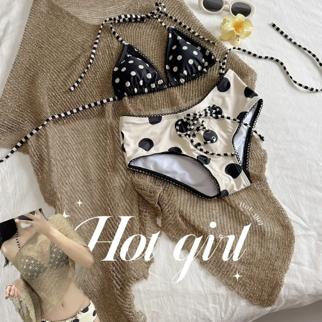 【波点甜心】高级感美式辣妹分体泳衣女波点显瘦挂脖海边显瘦度假