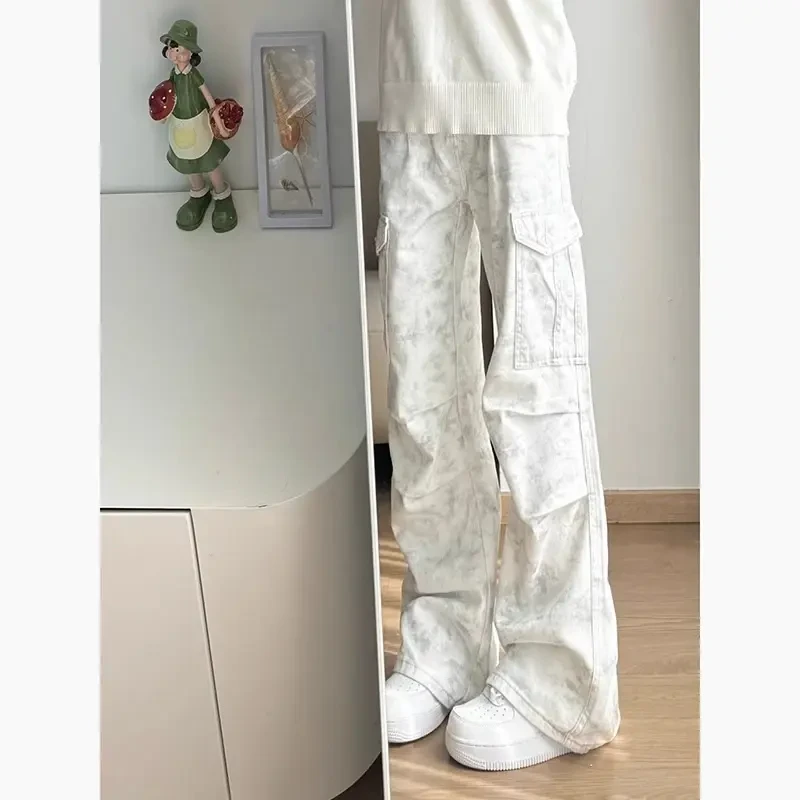 美式复古大理石纹纯棉工装裤男款脏脏风多口袋伐木裤子直筒阔腿裤