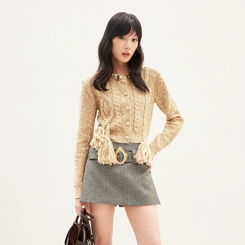 LeFame/拉飞姆老钱风钉珠花朵装饰边立体绞花外套LF25C21ZB047