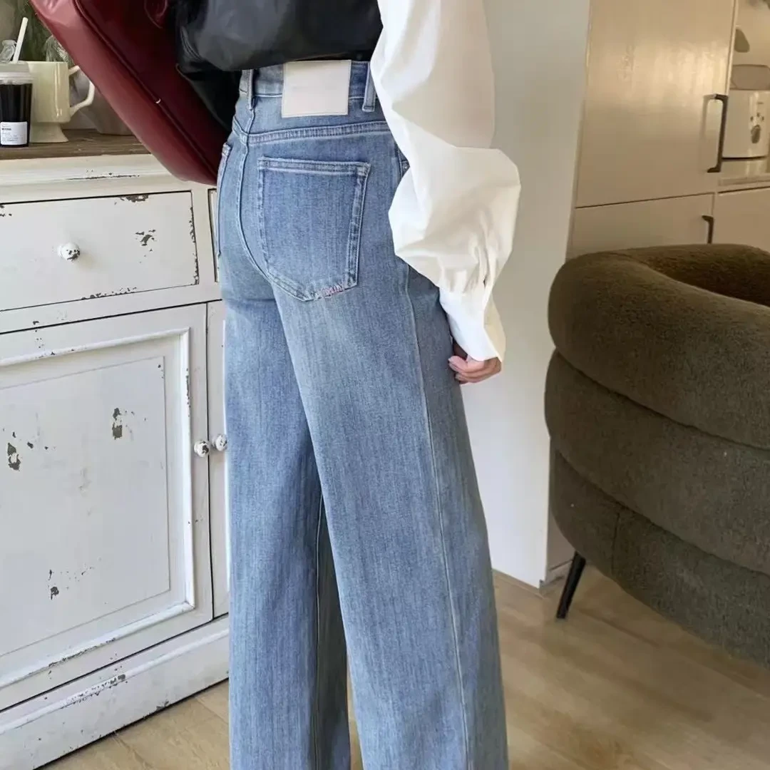 高腰显瘦阔腿牛仔裤女复古直筒宽松长裤春季百搭