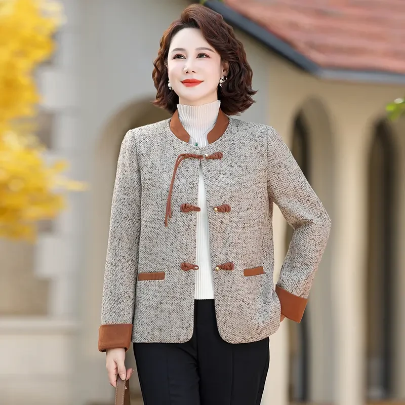 新中式妈妈装春秋外套中年妇女洋气西装中老年女秋装小香风上衣服