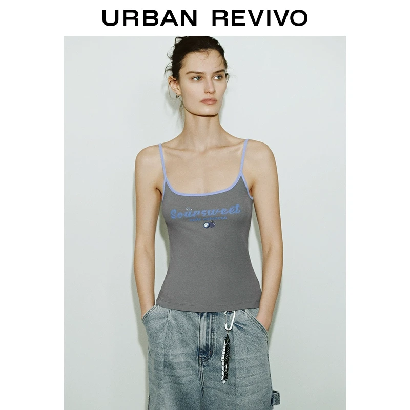 UR2025春季新款女装欧若风复古撞色印花修身吊带背心UYY450046