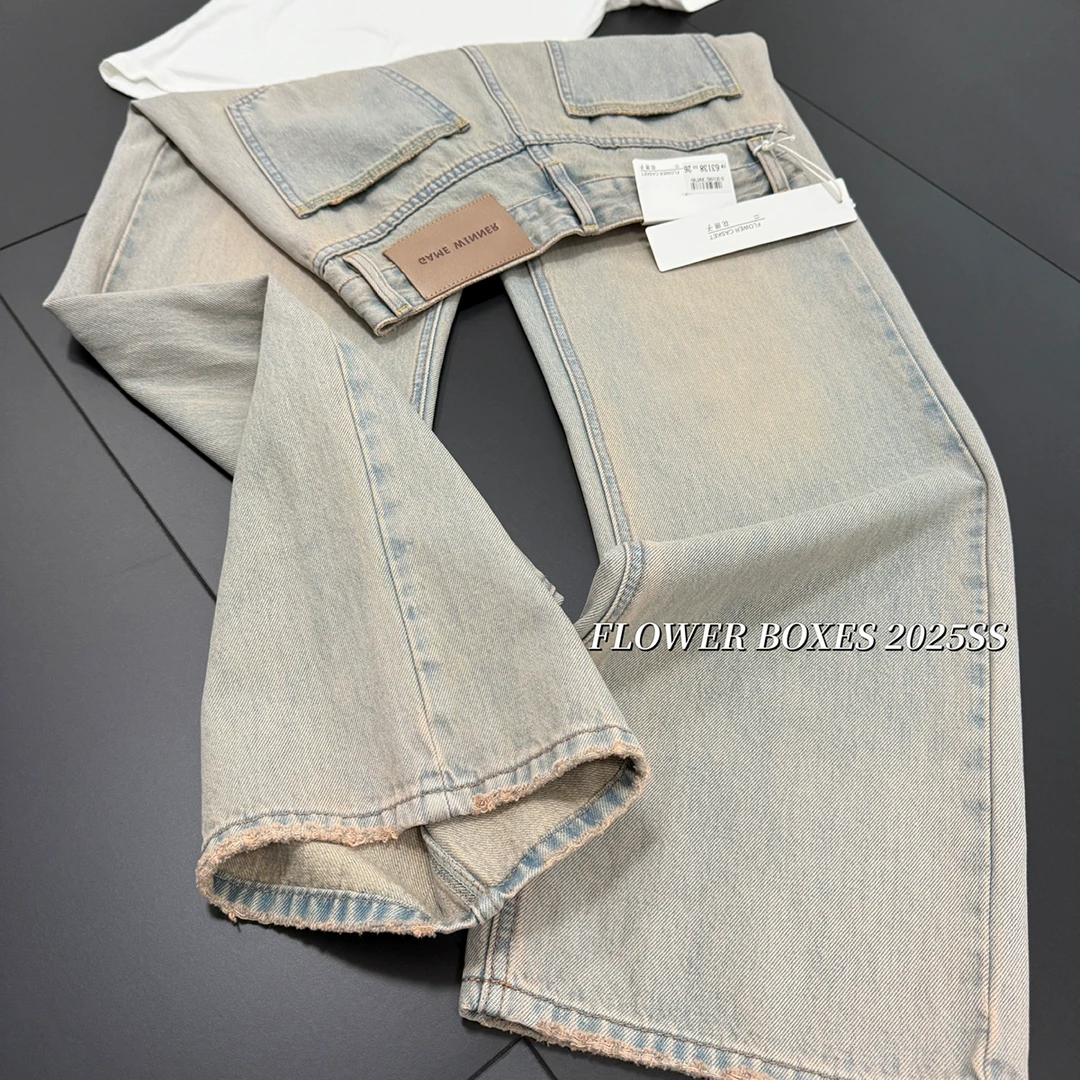 花匣子牛仔裤官方旗舰店复古蓝宽松时尚阔腿裤2025常规款63138