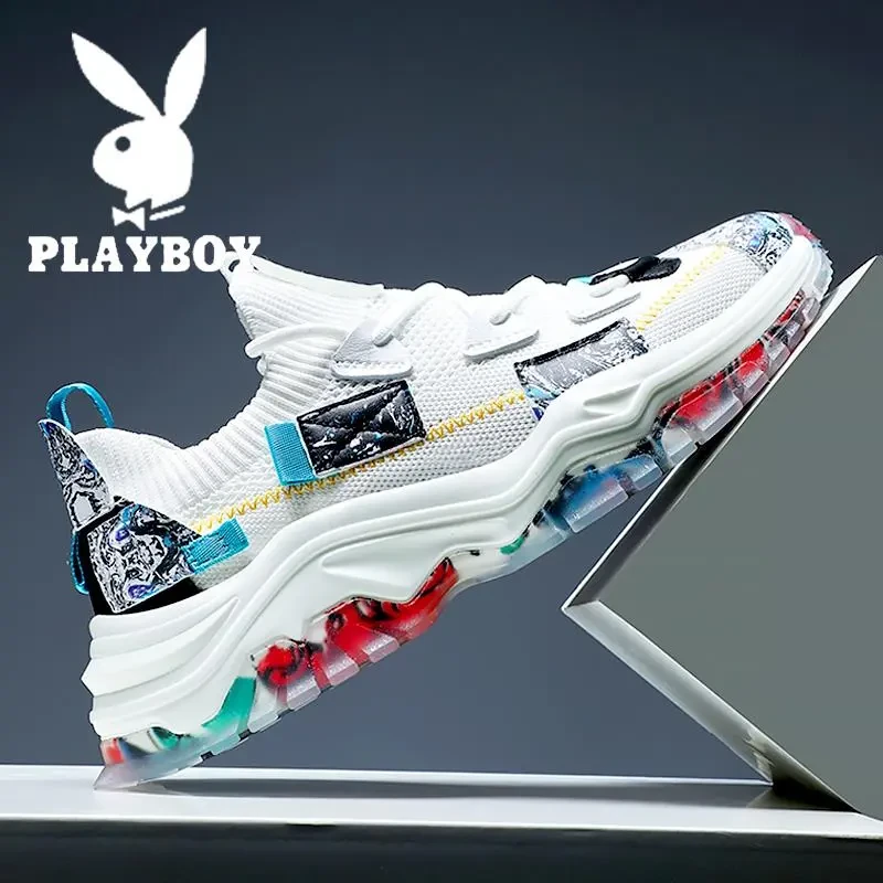 花花公子男鞋2025新款爆款冬季透气休闲飞织跑步运动鞋百搭老爹鞋