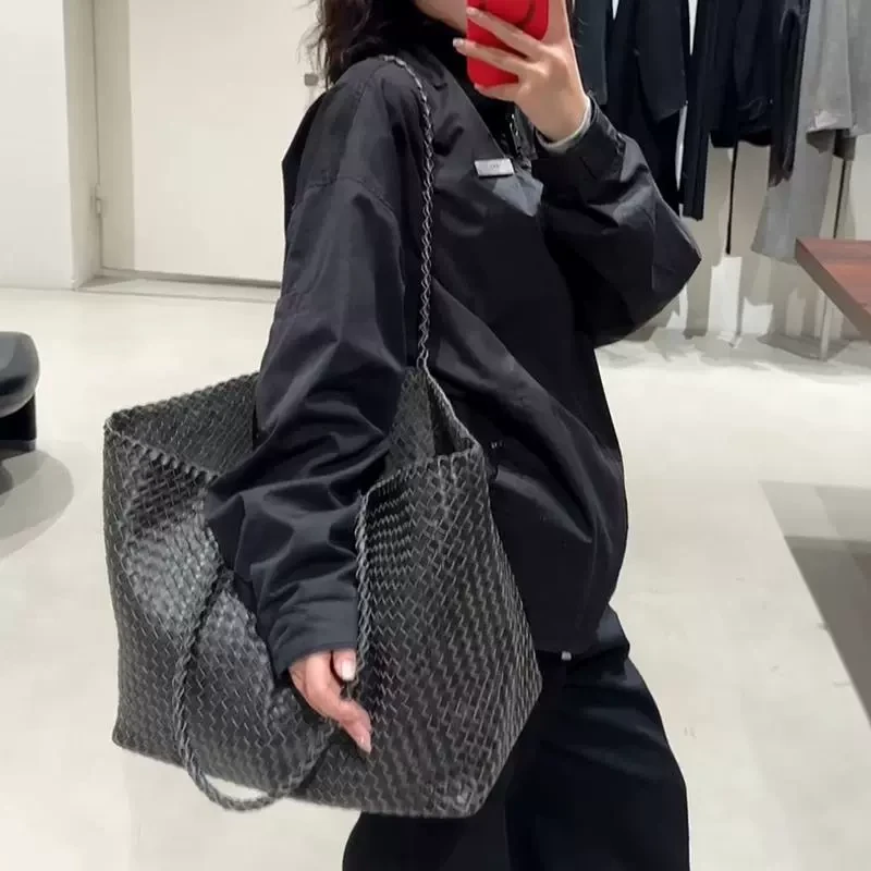 ins小众设计款女包网红慵懒风编织手提包单肩腋下包包托特包2025