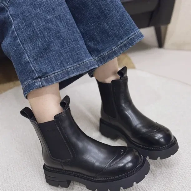 玛莎玛索棉鞋101-291圆头一脚蹬女中筒常规款马丁靴瘦瘦靴百搭