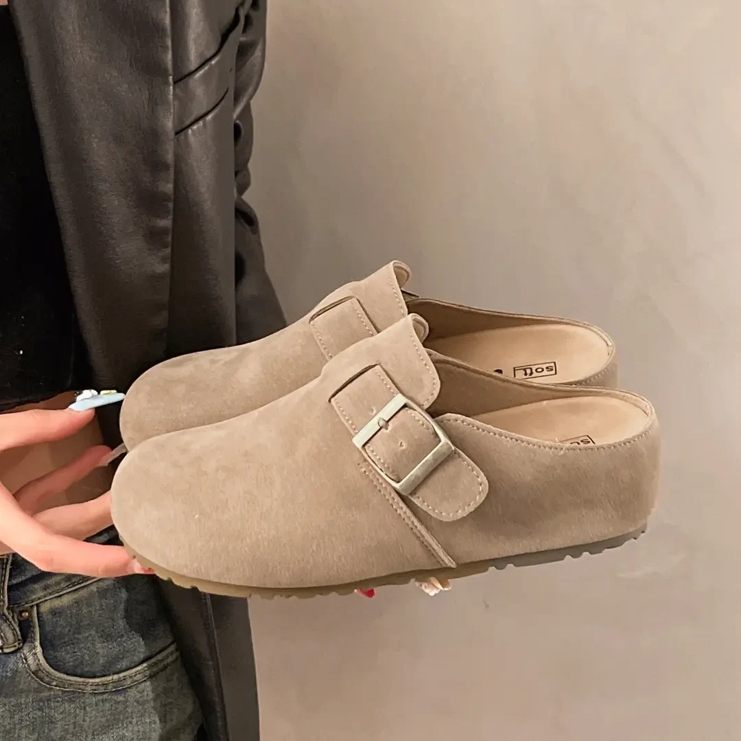 厚底勃肯鞋女外穿2025年春季新款复古懒人一脚蹬内增高包头半拖鞋