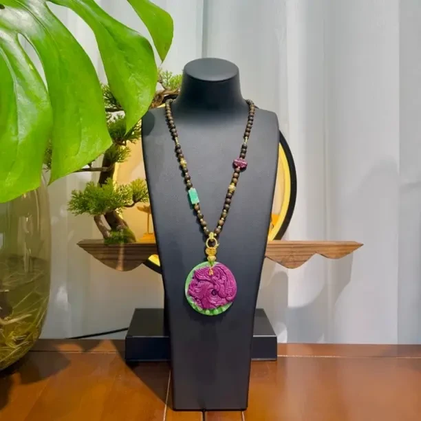 合金吊坠 新款老矿七彩盐源吊坠国风原创手工项链