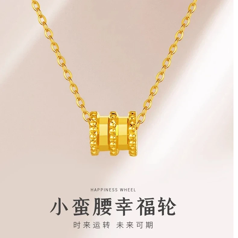 坠链均足银 老鳯银楼小蛮腰幸福轮项链纯银吊坠锁骨链送女友礼物