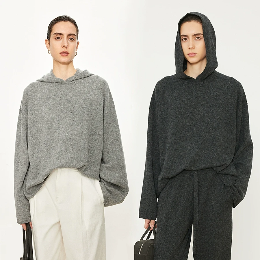 CHICJOC重磅纯羊绒/羊绒羊毛 松弛慵懒_时装廓形百搭连帽阔袖毛衣