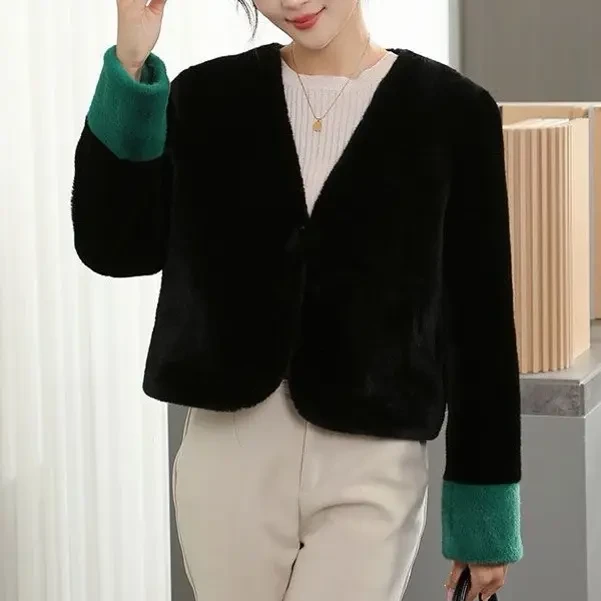 环保米兰貂秋冬上衣休闲风保暖女长袖短外套仿貂厚款短款洋气